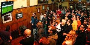 Watching football in the pub. Sunglasses optional