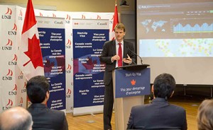 Citizenship and Immigration Minister Chris Alexander calls a press conference to lay out the details of how he plans to achieve the longest photo caption on the Brits in Toronto website so far